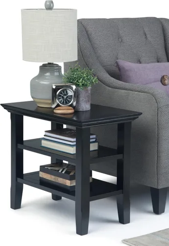 Vista 12 de SIMPLIHOME Acadian Mesa auxiliar estrecha – Mesa auxiliar rectangular de madera maciza de 14 pulgadas de ancho con 2 estantes abiertos en negro