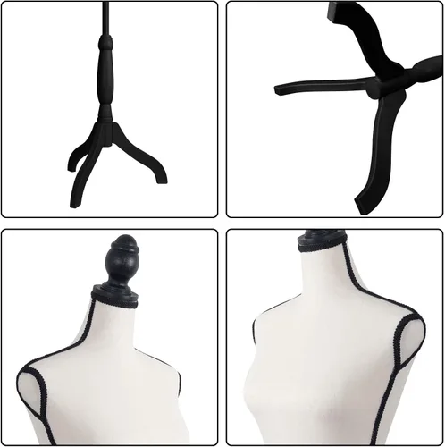 Vista 2 de Maniquí femenino Torso Vestido Forma Maniquí Cuerpo Maniquí de costura con trípode de plástico Base Soporte 58"-67" Altura ajustable