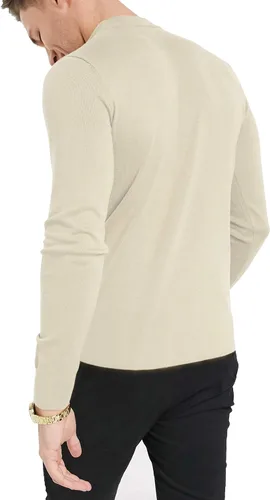 Vista 2 de KINGBEGA Camiseta básica ligera de manga larga para hombre, ajuste regular, cuello alto falso