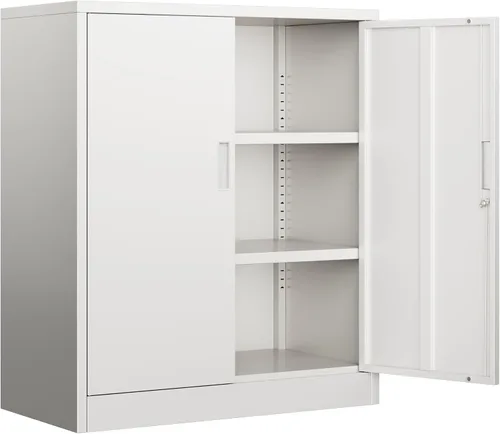 Vista 20 de BESFUR Armario de almacenamiento de metal de 36 pulgadas de alto, gabinete de metal negro con 2 puertas con cerradura y 2 estantes ajustables