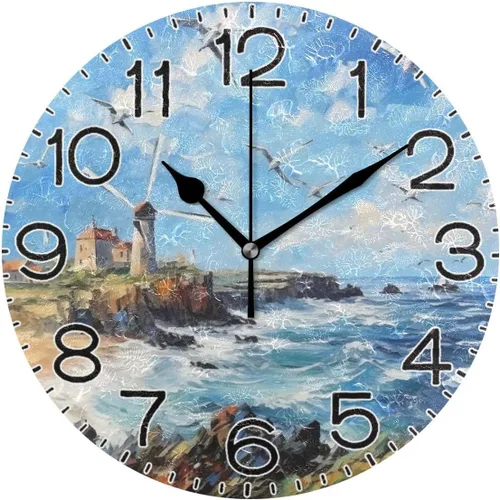 Vista 20 de ALAZA Reloj de pared de mármol marrón natural, funciona con pilas, sin tictac, silencioso, de cuarzo, analógico, rústico, rústico, reloj redondo