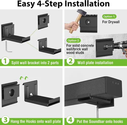 Vista 6 de USX MOUNT Soporte de pared para barra de sonido sin tachuelas, soportes universales de pared de barra de sonido para paneles de yeso, funciona