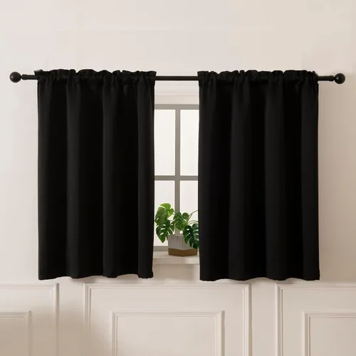 Vista 8 de Pickluc Cortina opaca de cocina de 20 pulgadas de largo, con bolsillo para barra, cortinas para ventanas pequeñas en sala de estar, sótano Beige