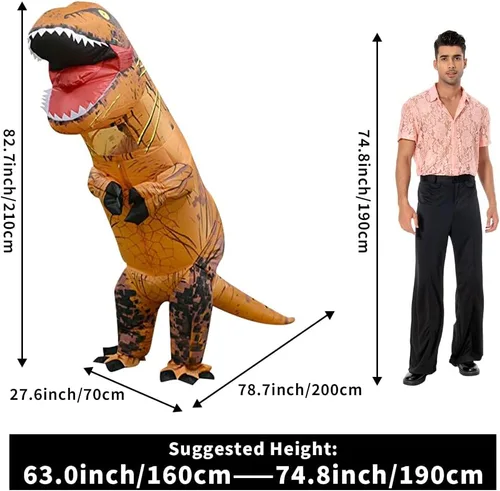 Vista 4 de Disfraz inflable de tiranosaurio para adultos, disfraz de dinosaurio de fantasía, disfraz de estegosaurio, disfraz para Halloween o cosplay