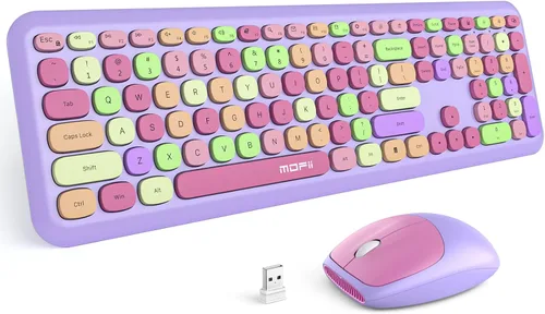 Vista 12 de MOFII Combo de teclado y mouse inalámbricos, tamaño completo 2.4G, máquina de escribir Plug and Play, juego de teclado y mouse redondos retro