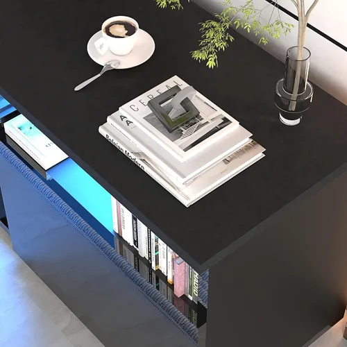 Vista 6 de St.Mandyu Soporte de TV LED para TV de 75/80 pulgadas, Mesa de Televisión Moderna Centro de Consola de Medios con Cajón y Luces LED, Centro