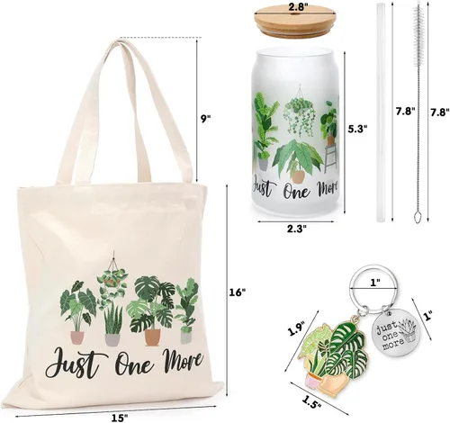 Vista 4 de Nefelibata Regalos para amantes de las plantas para mujeres, bolsa de mano Plant Lady de 16 onzas, taza de café helado Just One More con tapa