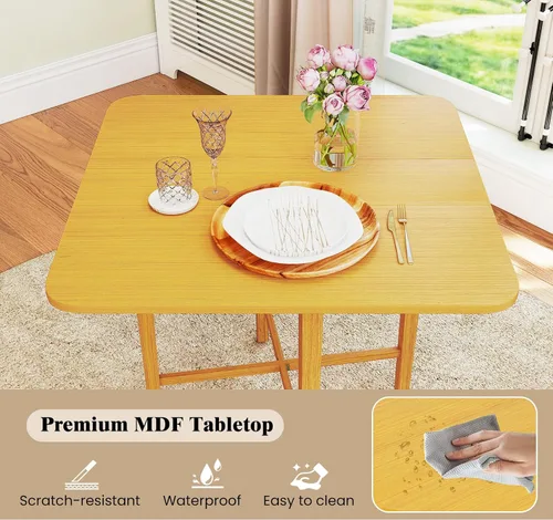 Vista 3 de COSTWAY Mesa de comedor cuadrada extensible de 36 pulgadas con patas de madera de goma maciza, mesa de comedor de cocina de granja para 2-4 Natural