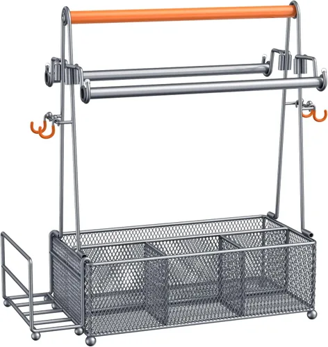 Vista 9 de PHINOX Organizador de utensilios con asa y portarrollos de toallas de papel, organizador de cubiertos y condimentos para fiestas, pícnic y Negro