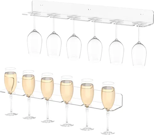 Vista 8 de Soporte de acrílico transparente para copas de vino, estantes de almacenamiento para copas de vino de pared, estante de pared para copas