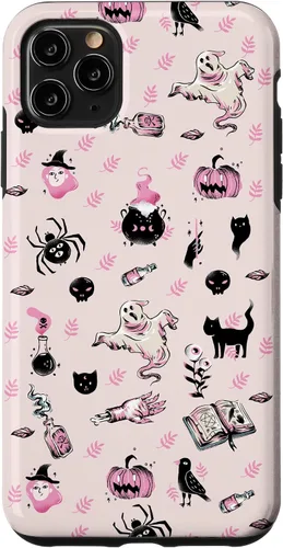 Vista 13 de iPhone 16 Vintage Halloween Case Pumpkins Ghosts Witch Skulls Pink Case