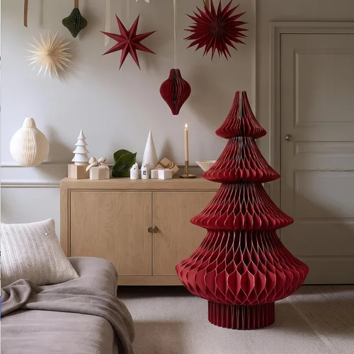 Vista 11 de Spiareal Árbol de Navidad de papel de panal extra grande de 2 pies de color Blanco beige