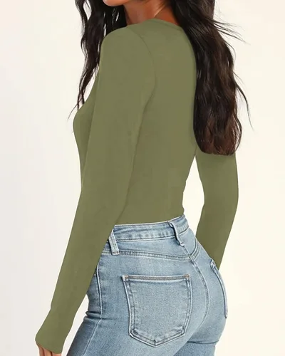 Vista 3 de Allchic Body básico para mujer, manga corta y larga, cuello en V, camiseta básica