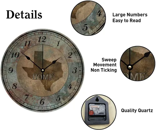 Vista 8 de Home States - Reloj de pared con mapa de Estados Unidos, estilo shabby chic, sin tictac, funciona con pilas, 10 pulgadas, decoración de madera