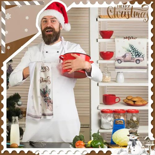 Vista 5 de Geyoga 6 piezas de toallas de cocina de Navidad, toallas de mano de Navidad con diseño de muñeco de nieve, absorbentes, toallas de cocina vintage