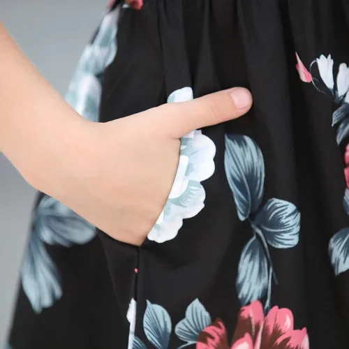 Vista 5 de GORLYA Vestido midi vintage para niña de 4 a 12 años con estampado floral y volantes, manga con volantes y bolsillos