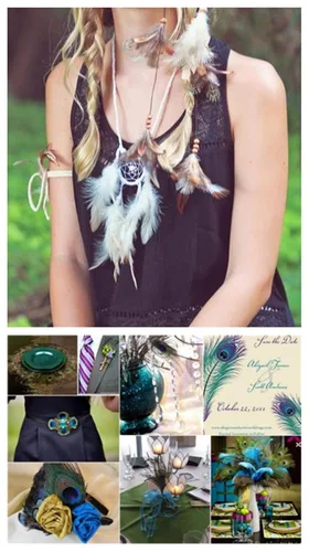 Vista 5 de Zhiheng Bohe - Diadema de plumas hippie con atrapasueños para niñas y mujeres, accesorios para el cabello de carnaval (borgoña)