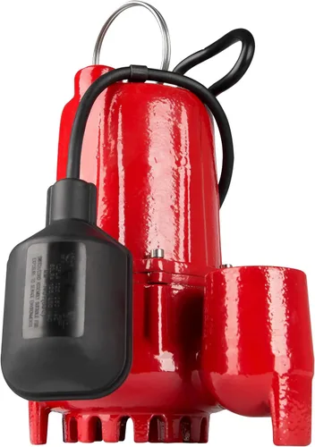Vista 10 de Red Lion RL-SC50V 14942747 Bomba de sumidero de hierro fundido de 115 voltios, 1/2 HP, 4300 GPH con interruptor vertical, cable de 10 pies, rojo