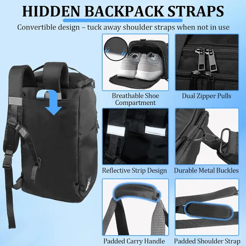 Vista 3 de ORKELS Bolsa de gimnasio con compartimento para zapatos, bolsa deportiva de 29 litros para hombres y mujeres, mochila de viaje con bolsillo húmedo