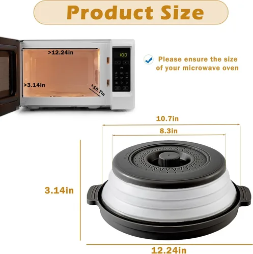 Vista 6 de Cubierta para microondas contra salpicaduras, cubierta de microondas para alimentos con bandeja anti-escaldadura, cubierta de placa de microondas