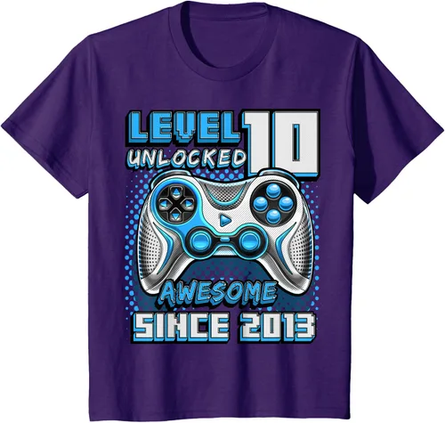 Vista 23 de Level 10 Unlocked Awesome 2013 Video Game 10th Birthday Boy T-Shirt, Negro