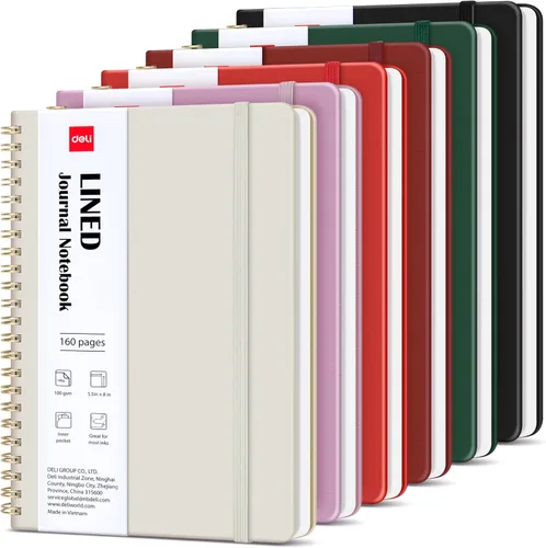 Vista 8 de deli Paquete de 6 cuadernos con espiral rayados, 160 páginas, A5 (5.5 x 8 pulgadas), cuaderno de escritura de tapa dura, diario encuadernado