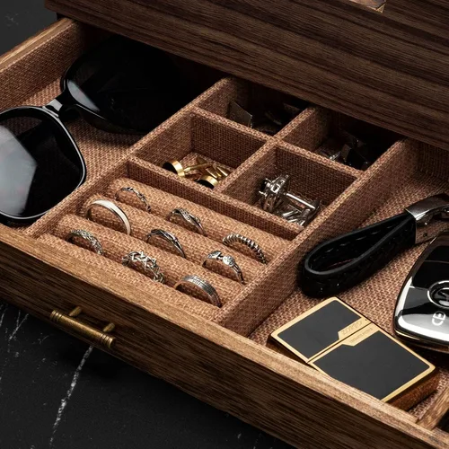 Vista 3 de Pinzoveco Caja Organizadora de Relojes para Hombres, Caja de Joyería para Hombres de 6 Compartimentos Exhibición y Almacenamiento de Relojes, Caja