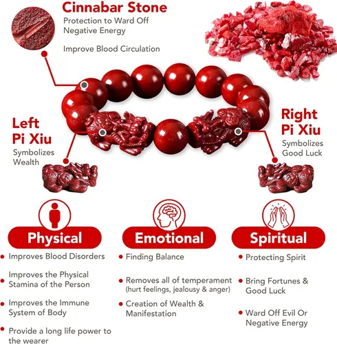 Vista 7 de Pulsera de cinabrio Feng Shui para mujer, cinabrio en polvo, Feng Shui, pulsera de Feng Shui para riqueza y protección, amuleto de dinero de buena