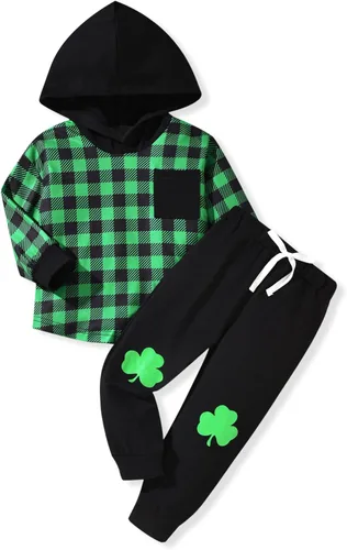 Vista 15 de Conjunto de ropa de niños pequeños con capucha y sudadera a cuadros de manga larga para otoño e invierno Esqueleto negro
