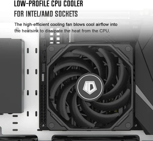 Vista 7 de ID-COOLING IS-55 Negro Enfriador de CPU de Bajo Perfil Enfriador de Aire de CPU de 57mm de Altura 5 Heatpipes Ventilador Delgado de 120x120x15mm