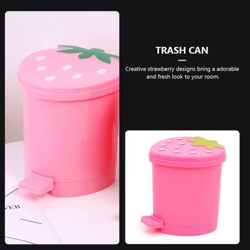 Vista 2 de NUOBESTY Mini papelera de escritorio con tapa, pequeño cubo de basura de plástico para encimera, color rosa