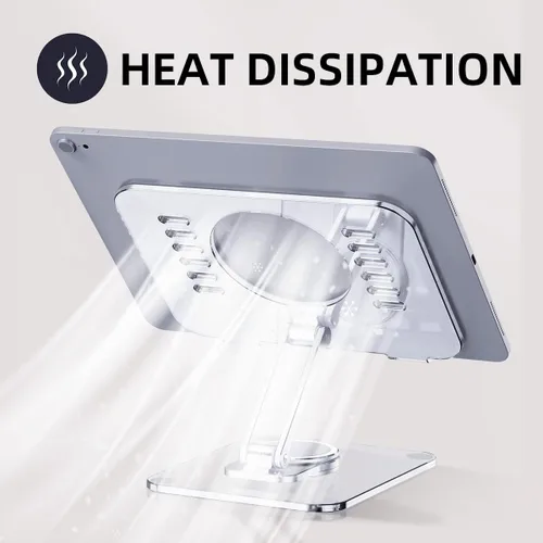 Vista 6 de Soporte acrílico giratorio de 360° para tableta, soporte de escritorio ajustable plegable transparente compatible con iPad Pro, Air, Mini, Kindle