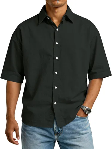 Vista 12 de RTRDE Men's Button Down Shirts Short Sleeve Solid Color Summer Business Casual Dress Shirt, S-3XL