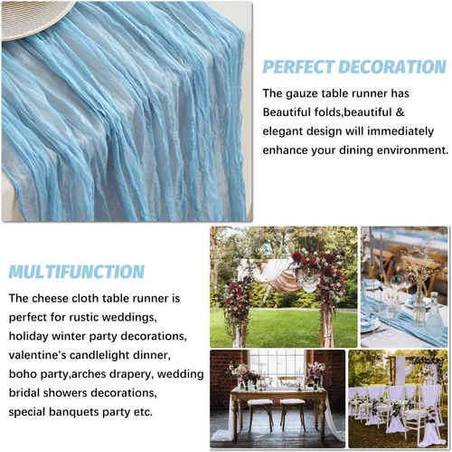 Vista 5 de Nialnant Camino de mesa de estopilla azul bebé, camino de mesa bohemio de 13 pies para cocina, cena, fiesta de Año Nuevo azul, decoración de bodas