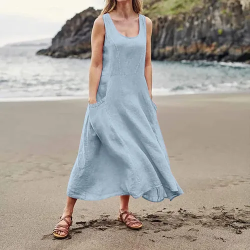 Vista 2 de Summer Dresses for Women 2024 Maxi Black Printed Sundresses Flower Girl Beach Plus Size Linen Dress for Women Summer