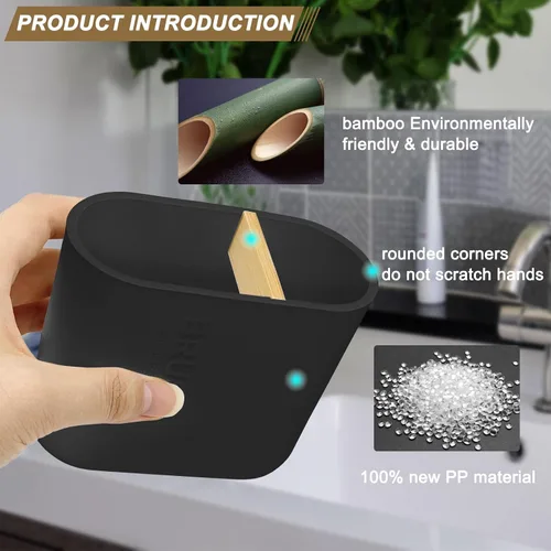 Vista 5 de Soporte para cepillo de dientes con divisor de bambú, desmontable para fácil limpieza, organizador multifuncional de almacenamiento, soporte