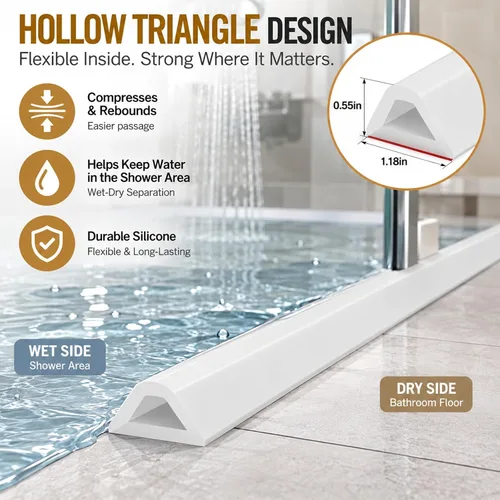 Vista 2 de Presa de agua plegable de 39 pulgadas, diseño de triángulo hueco, tira de sellado impermeable autoadhesiva para duchas, bañeras, fregaderos de Blanco