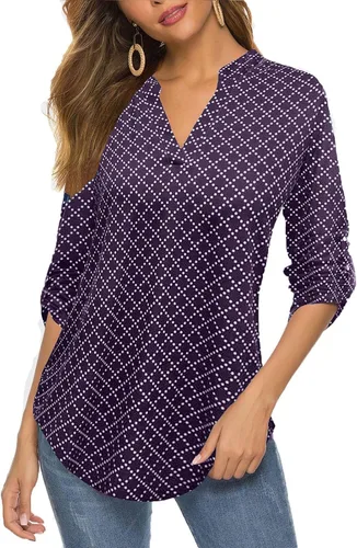 Vista 30 de Halife Blusa de trabajo con cuello en V y manga 3/4 enrollable, estampado c-army verde