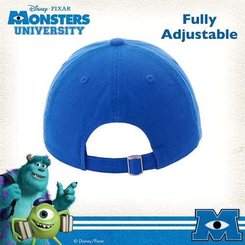 Vista 3 de Concept One Disney Pixar Monsters University MU - Sombrero de béisbol de algodón ajustable con gancho y lazo con ala curvada azul marino talla única