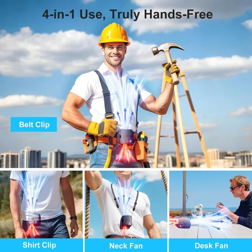 Vista 4 de FULSUNT Ventilador de cintura portátil con clip, motor sin escobillas de 6 velocidades 15000 RPM, hasta 42 horas de funcionamiento recargable