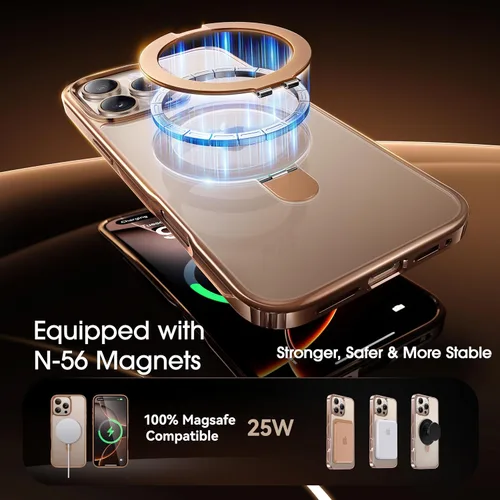 Vista 7 de Alphex Desert Titanium - Funda magnética para iPhone 16 Pro con soporte invisible, titanio pulido a juego para iPhone, protección militar contra