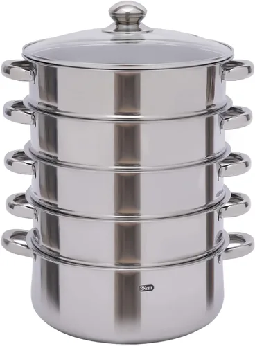 Vista 4 de Vaporizador de alimentos multiusos de 5 niveles de acero inoxidable con tapa, olla para cocinar verduras y cocinar al vapor de 11.0 in/11 pulgadas