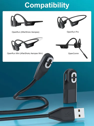 Vista 2 de Adaptador USB C y cable de carga para auriculares Aftershokz, compatible con Shokz Aeropex, Open Run, OpenRun Pro, OpenRun mini, OpenComm 2/UC