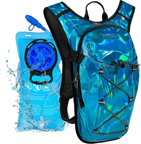 Vista 11 de Mochila de hidratación reflectante, paquete de hidratación, mochila de agua con vejiga de hidratación de 2 litros, esencial para festivales, paquete