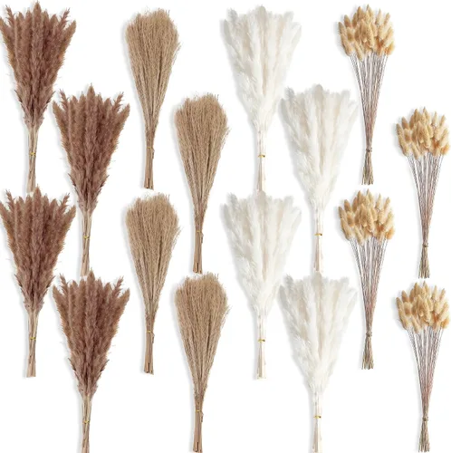 Vista 9 de 100 piezas pequeñas de hierba de pampas boho, 17" pampas secadas naturalmente, decoración de hierba de pampas para bodas, decoraciones de fiesta