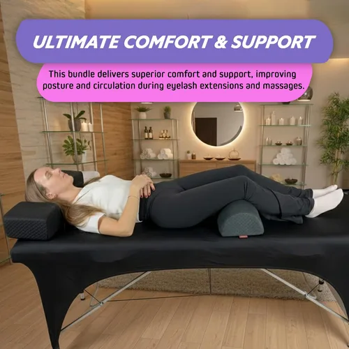 Vista 4 de Almohada para la cabeza + almohada de piernas + funda de cama de pestañas Almohada curvada de espuma viscoelástica con soporte para cuello