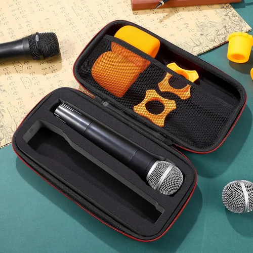 Vista 5 de Ciieeo Funda de micrófono inalámbrico acolchada EVA para 2 micrófonos de mano con protección de cremallera, bolsa de almacenamiento de viaje