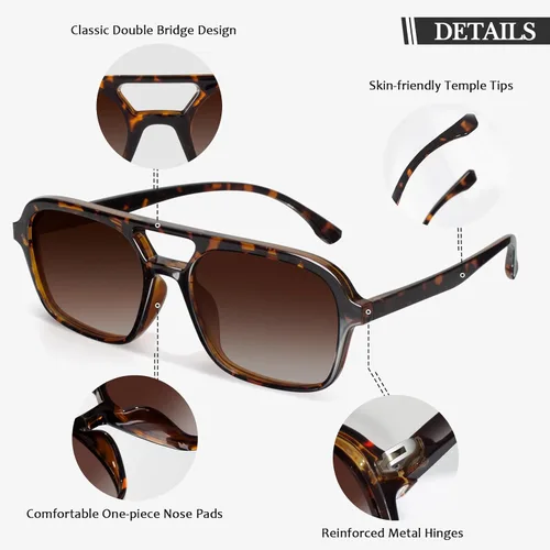Vista 3 de Sunier Trendy Sunglasses for Womens and Mens, Polarized Retro Pilot Shades with UV400 Protection