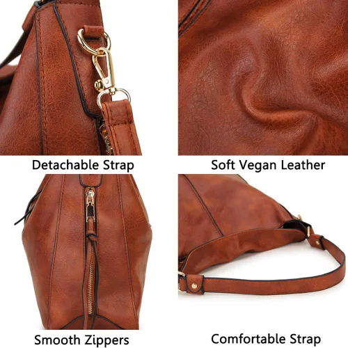 Vista 4 de VONXURY - Bolso de mano de piel sintética para mujer bolso de hombro grande con bolsillos laterales para trabajo y viajes