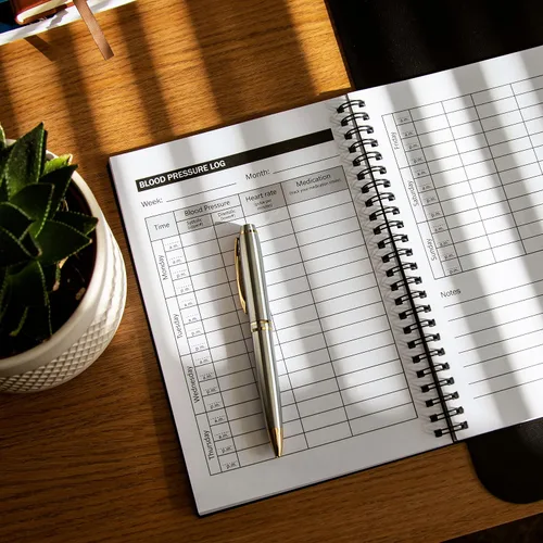 Vista 4 de Miru Cuaderno de registro de presión arterial A5 con tapa dura, cuaderno de presión arterial encuadernado en espiral, registro y monitoreo diario